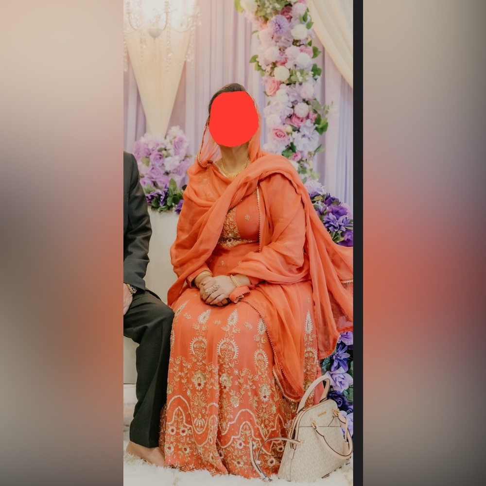Lightweight flowy salmon pink long Indian suit